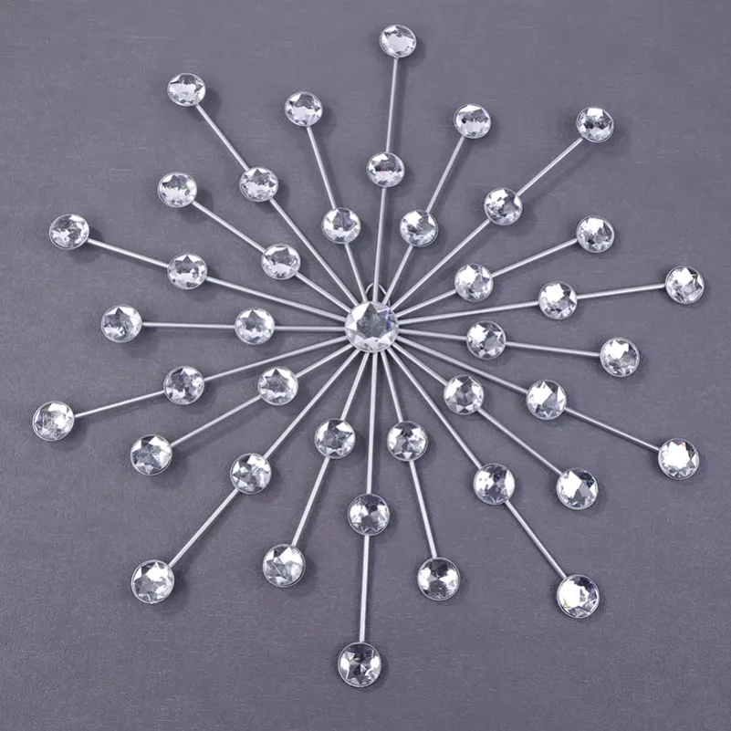 [SH97] 1Pc Silver Metal Jeweled Wall Art Bling Crystal Sun Burst Rhinestone Wall Hanging Accents For Bedroom Living Room