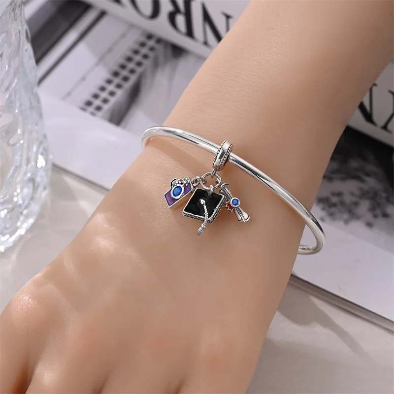 925 Sterling Silver Graduation Ceremony Charms Pendant Fit Original Bracelet DIY Women Engagement Jewelry Gift