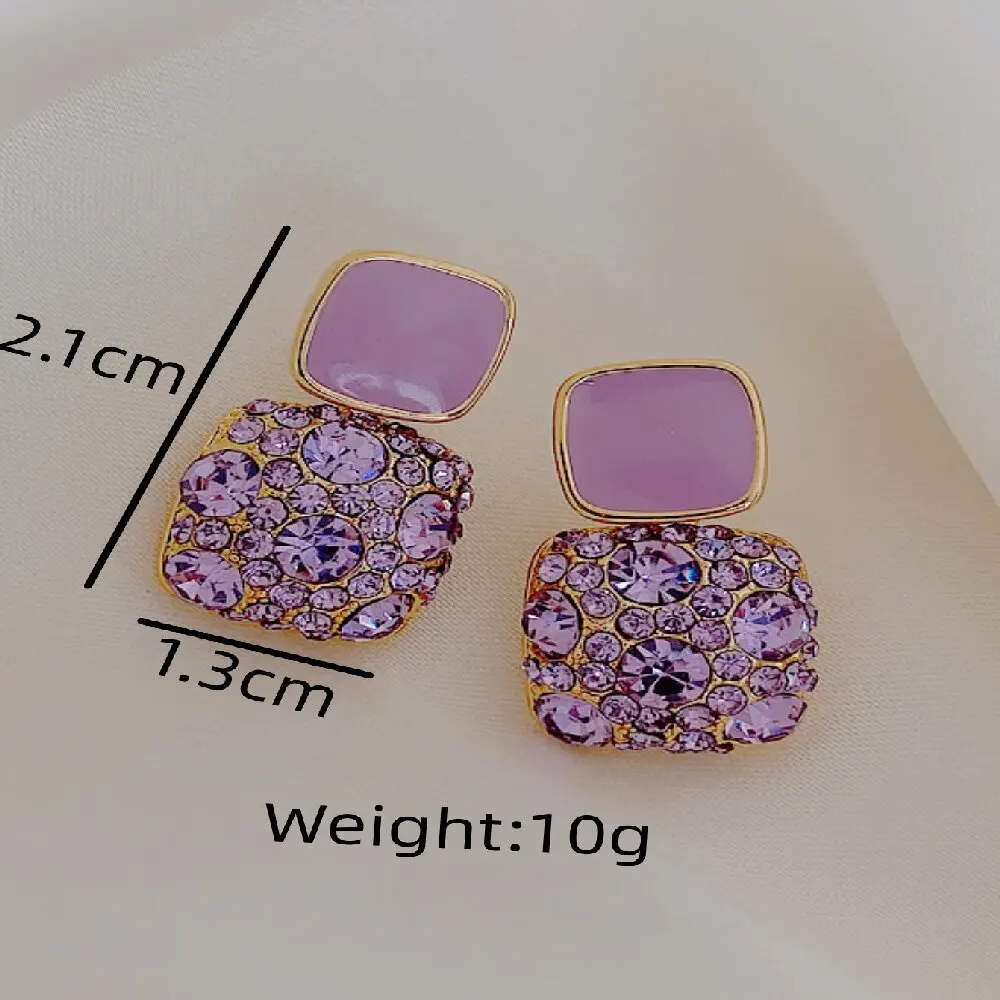 New Vintage Purple Shiny Crystal Geometric Women Earrings Contracted Sweet Lovely Fine Shiny Drop Earrings Jewelry-7298 image 4