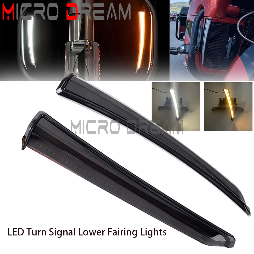 For Harley Touring Road Street Glide Electra Glide FLHR 2014-up Motorcycle LED Turn Signal Lower Fairing Lights Running Lamp