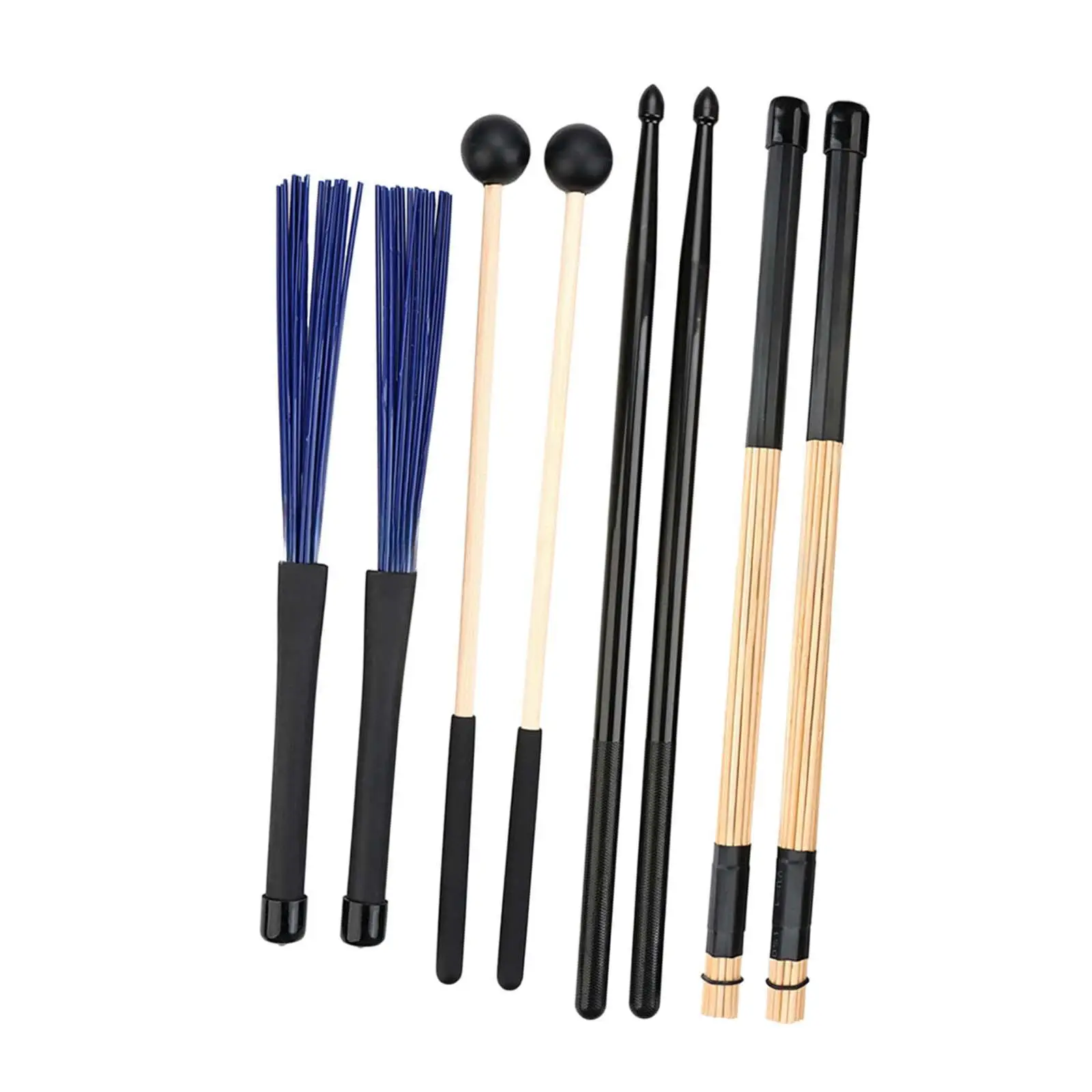

Drum Sticks Mallets Brushes Set Percussion Instrument Accessories for Students Drummers Beginners Jazz Folk Stage Performance