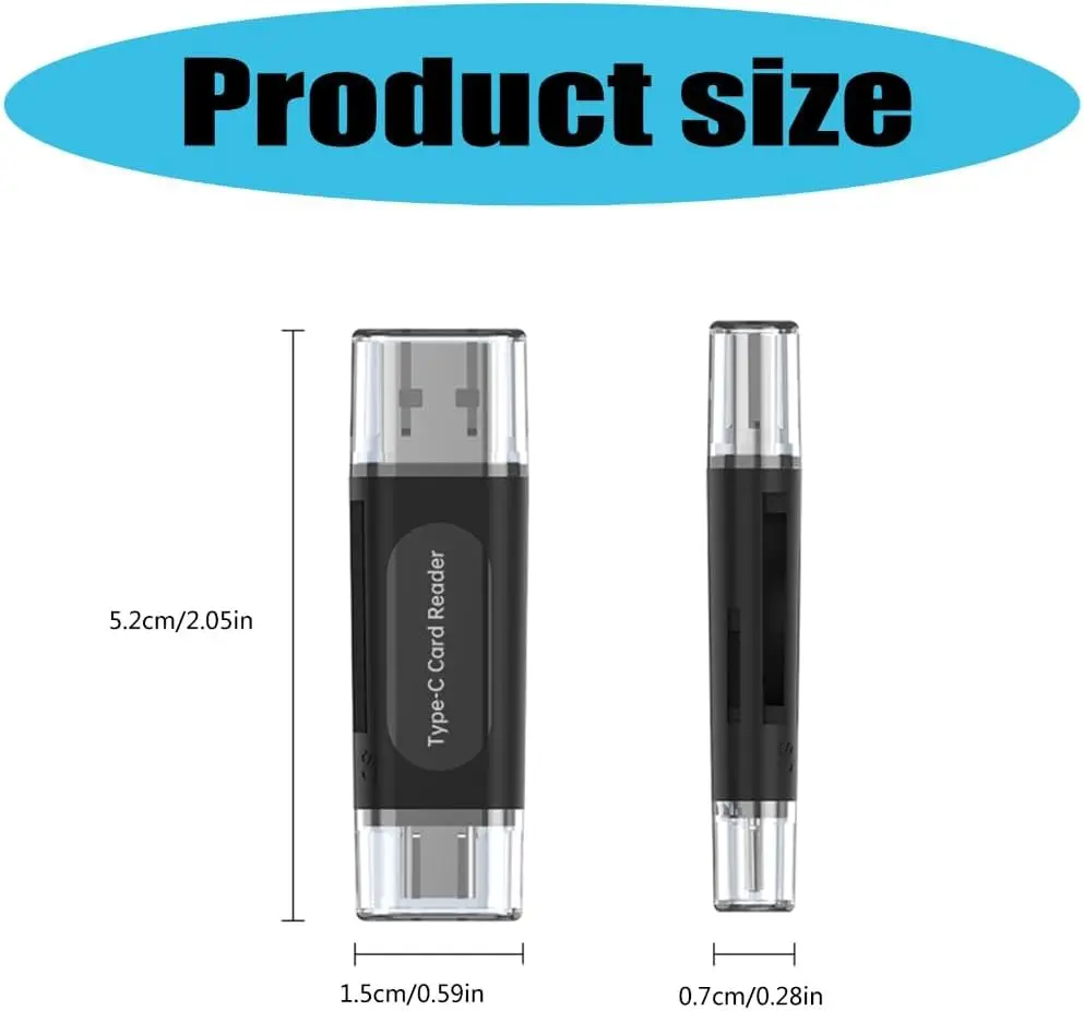 SD TF Card Reader USB C Adapter, Type C Memory Card Reader for Laptop PC Phone Tablet, Supports 128GB SD Micro SD Card, Plug and