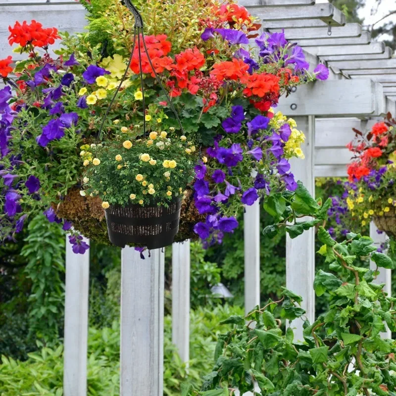 Black Plastic Hanging Flower Pots Space Saving Plant Planter For Balcony Garden Home Decoration