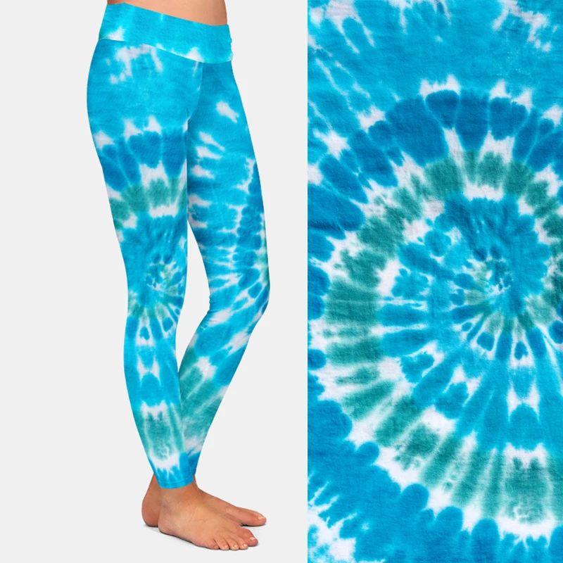 New Women Stretch Pants Blue Tie-dye Print High Waist High Quality Milk Silk Printed Casual Girl Leggings