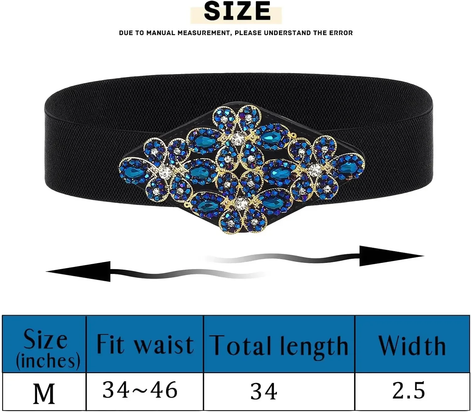 Cintura elasticizzata con strass Cintura larga nera da donna Cinture blu Accessori elastici per gioielli in vita con fiori per il vestito