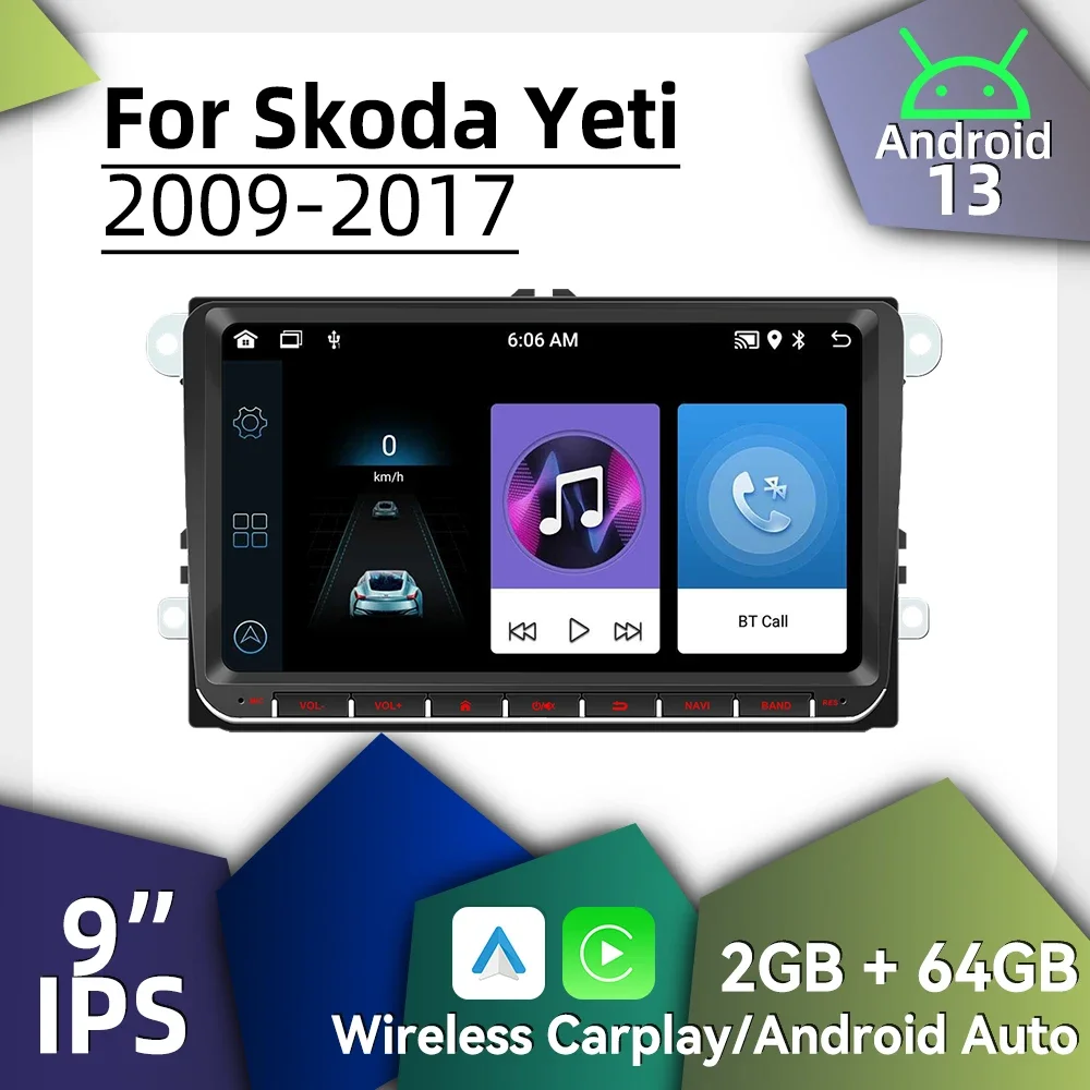 

Wireless Carplay Car Multimedia Android Radio for Skoda Yeti 2009-2017 9" Screen Stereo 2 Din Autoradio Head Unit GPS Navigation