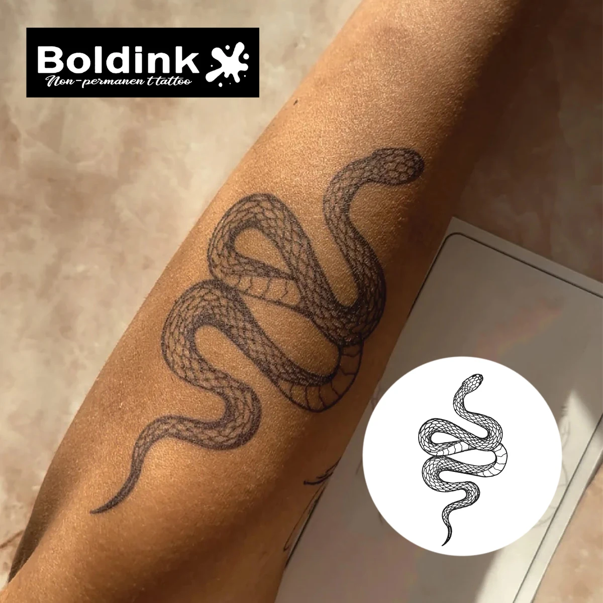 Boldink Organic Serpentine Coiled Snake Line Art Tattoo Sticker for Symbolic Transformation, Edgy Self-Expression & Artistic Bod