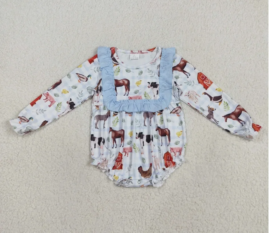 

Комбинезон для девочек, одежда для малышей, боди для новорожденных, оптовая продажа, детские комбинезоны с длинными рукавами для сельскохозяйственных животных