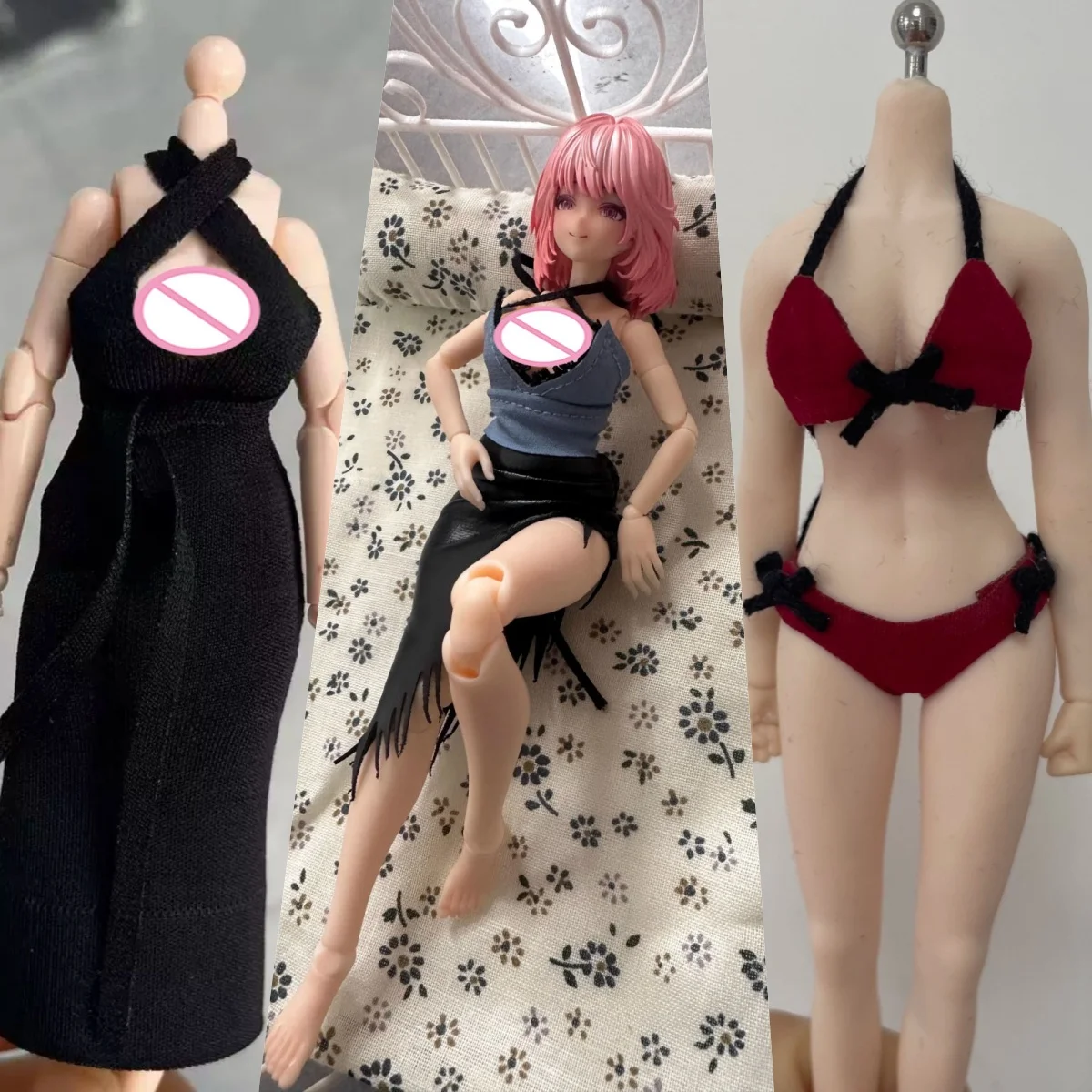 

【Clothing Only】1/12 Scale Female Soldier Clothing Accessories Spaghetti Strap Dress Bikini Ensemble Fit 6''Action Figure Model