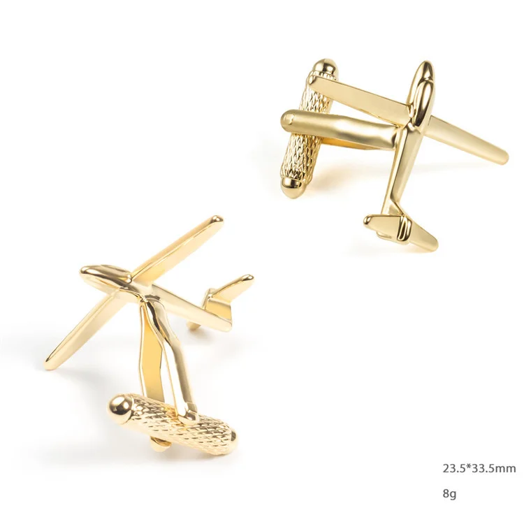Gemelli personalizzati in metallo liscio oro a forma di aeroplano, da uomo, per camicia francese, con chiodi sulle maniche, regalo di Natale_voghion.com
