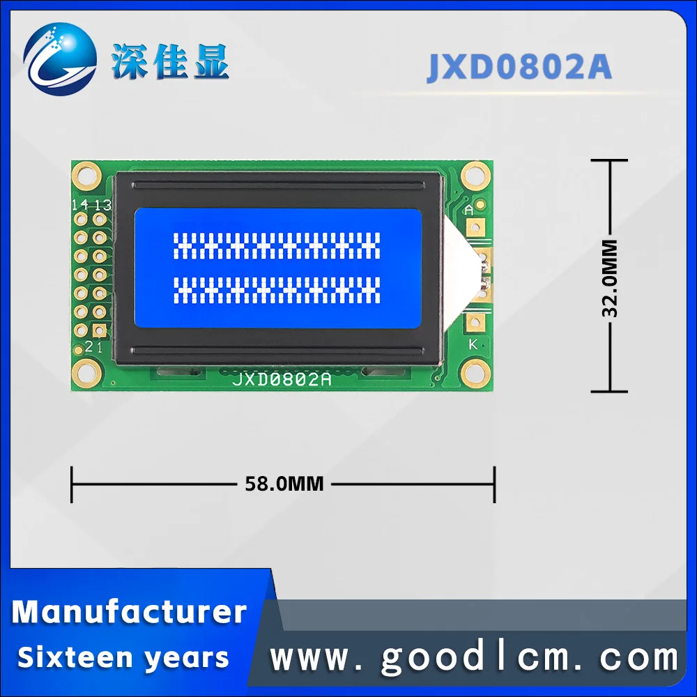 Manufacturer 0802 small-sized character dot matrix screen JXD0802A STN blue Negative Russian characters LCM module