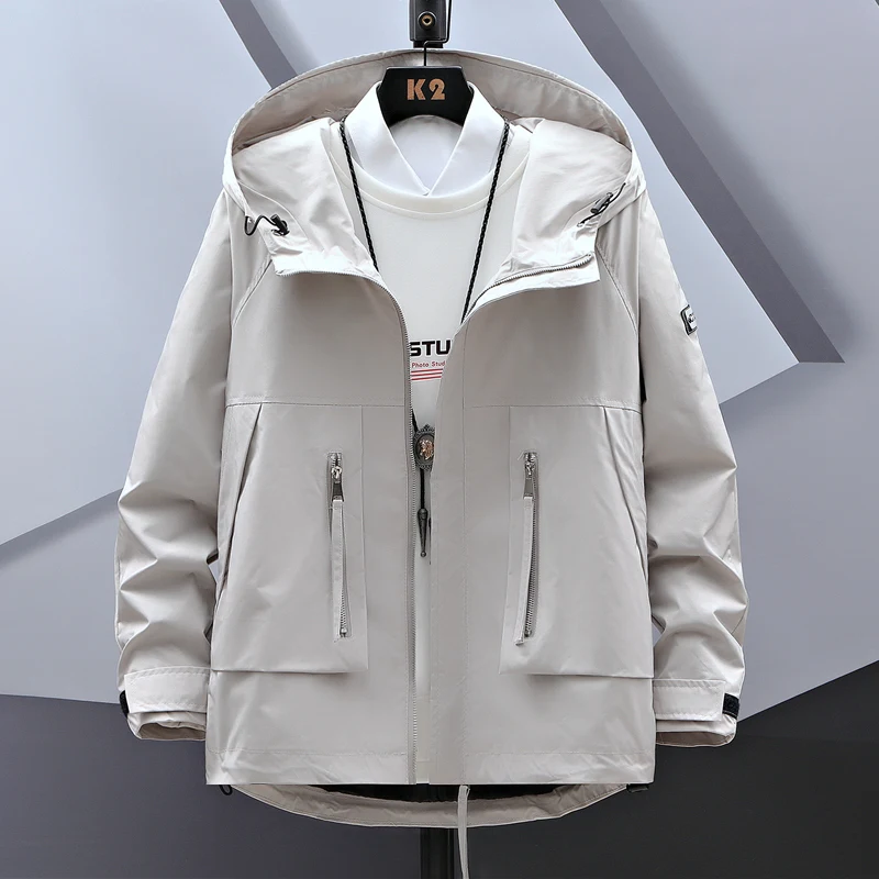 

Новая мужская повседневная тонкая куртка с капюшоном в корейском стиле, весна-осень, модная рабочая одежда из полиэстера, с длинными рукавами, приталенного кроя, верхняя одежда