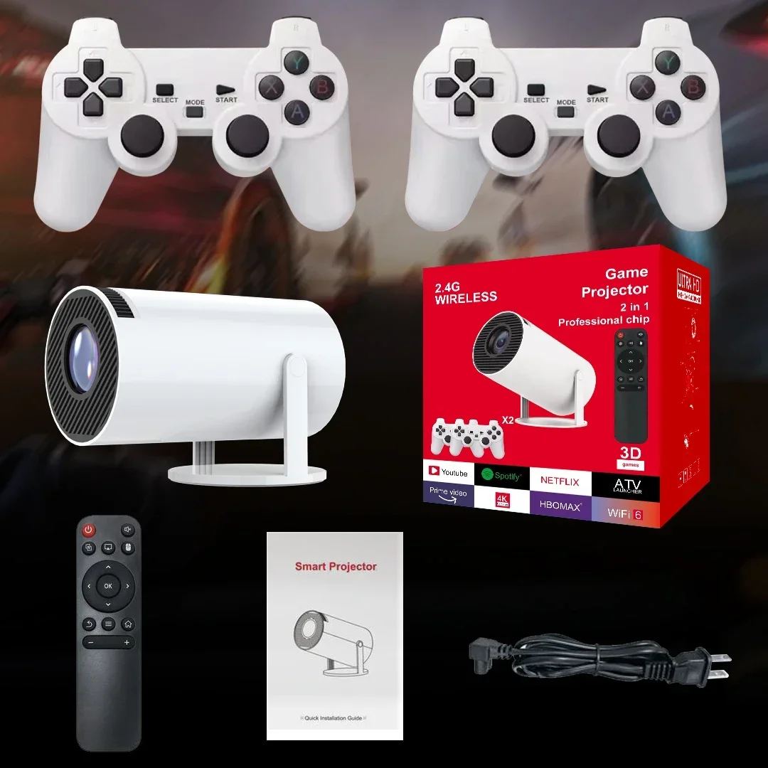جهاز تحكم لعبة HY3000 جهاز عرض 4K أصلي 720P أندرويد 11 300ANSI Wifi6 BT5.0 جهاز عرض ألعاب المسرح المنزلي للخارجية