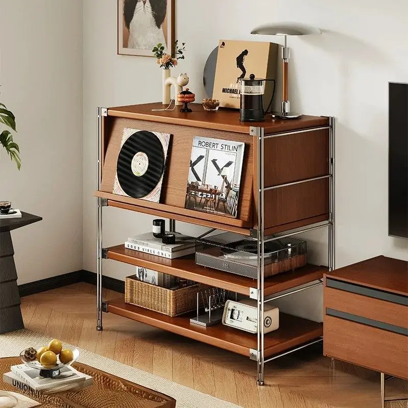 Mid-Century Corner Storage Rack, Floor Standing Record Magazine Organizer, Vintage Side Cabinet for Living Room