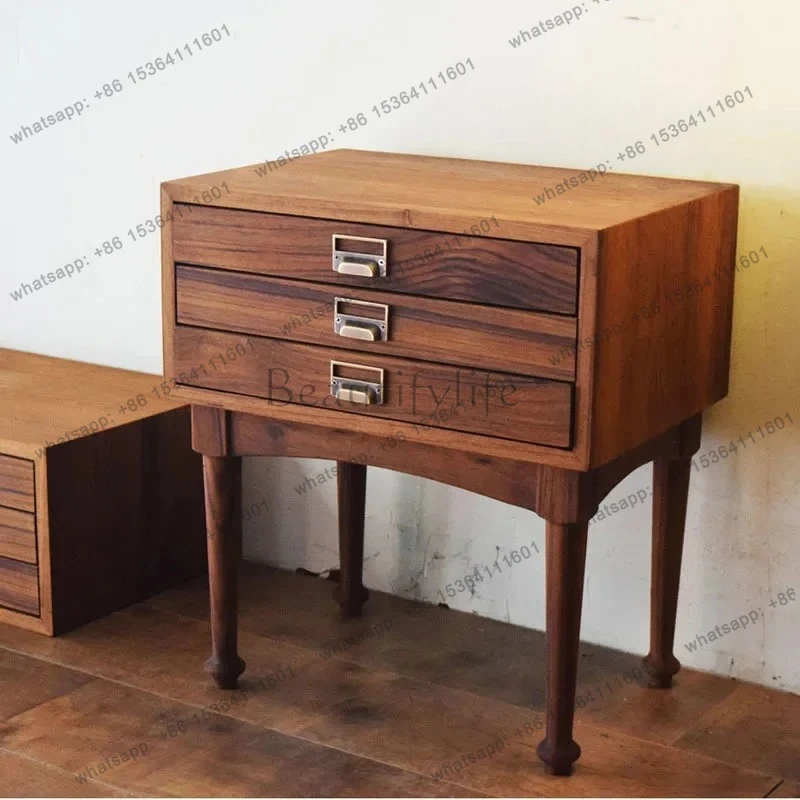 طاولة بجانب السرير مربعة ضيقة مكونة من 3 ألوان من خشب الساج المانمار وطاولة بجانب السرير من الخشب الصلب لمنزل القرون الوسطى والرياح الصامتة الاسكندنافية #1