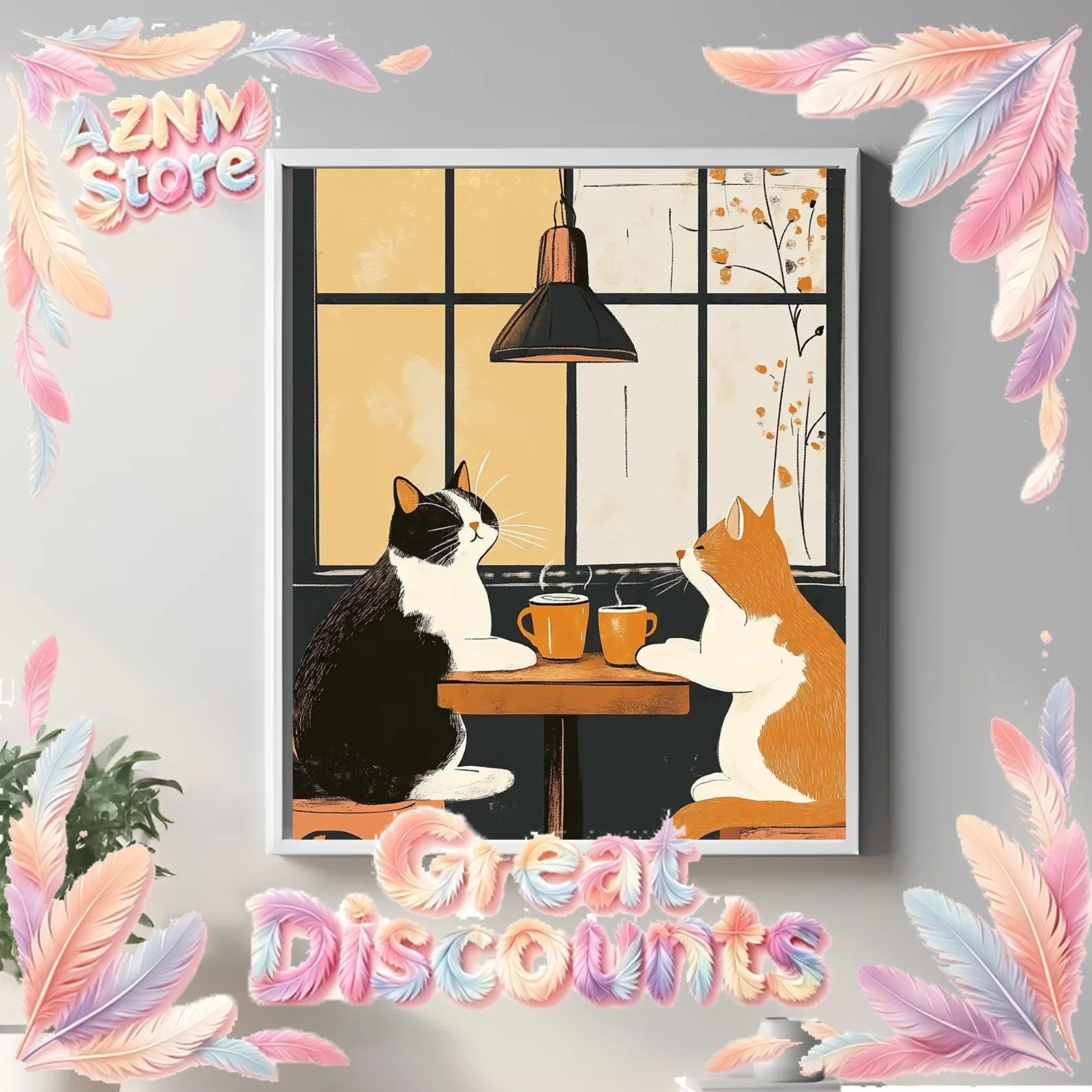 2026 Funny Cat Coffee Wall Art for Tabby and Tuxedo Cat Owners Vintage Cat Cafe Print Black Cat Coffee Poster Unique Funny