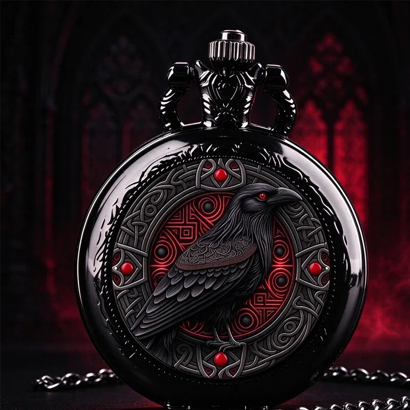 gothic-raven-celtic-knot-pocket-watch-vintage-norse-viking-crow-quartz-pendant-fob-watch-with-chain-volume-discount-wholesale