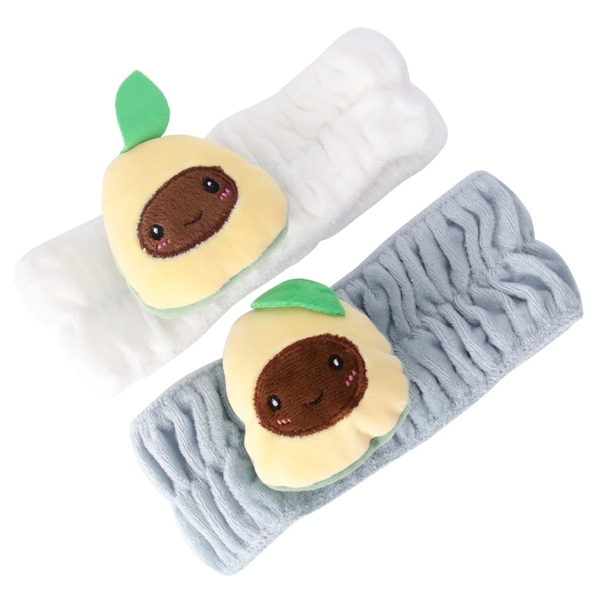 

2pcs Avocado Design Makeup Headbands Elastic Face Washing Hair Bands For Spa Exercise Comfortable (White Grey)