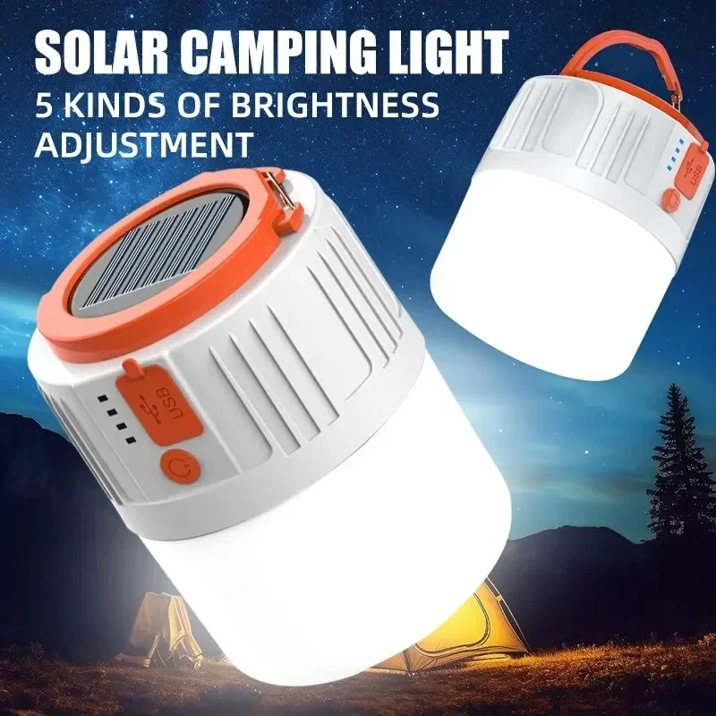

Super Bright Camping Light Bulb Solar LED 6 Lighting Modes USB Rechargeable Power Bank Outdoor BBQ Tents Hanging Emergency Light