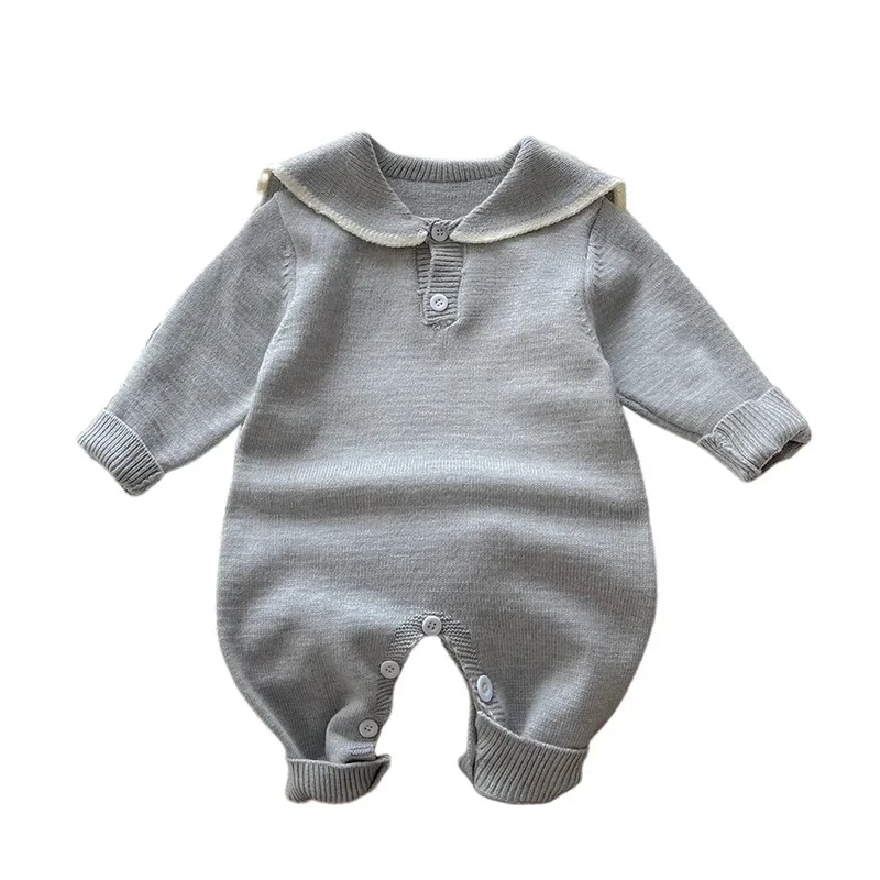 Baby Clothes 2024 Autumn and Winter New Navy Collar Sweater Knitted Simple Style New Fashion Warm Casual Sweet Baby Romper