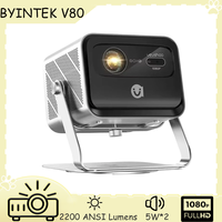 BYINTEK V80 360 Degree Rotatable Projector With Stand 2200 ANSI Lumens Home Theater Projector 1080P Full Hd DLP Smart Projector