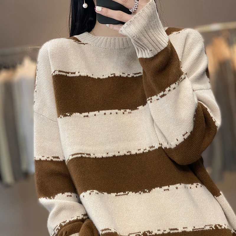 

Women's Pullover 100% Merino Wool Sweater Casual Comfortable Long Sleeve Knitted O Neck Women's Wool Pullover