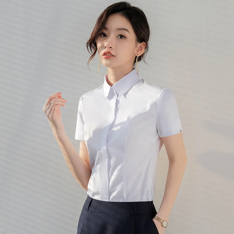 Women Shirts Summer Casual Blouse Shirt Office Lady Fashion Female Short Sleeve Loose Solid Blouse Tops S-5XL NS5878