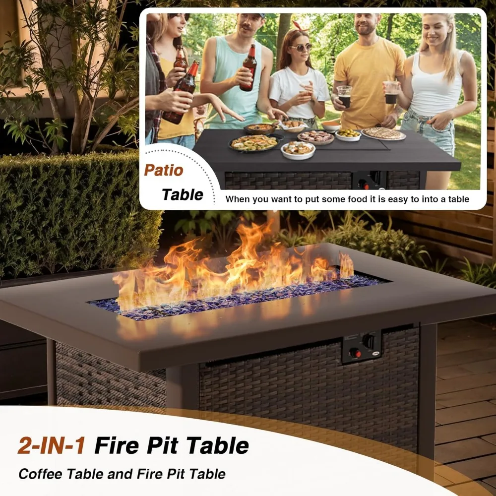 7 Piece Patio Furniture Set with 42" Fire Pit Table Outdoor Sectional Conversation Sofa Set with Coffee Table