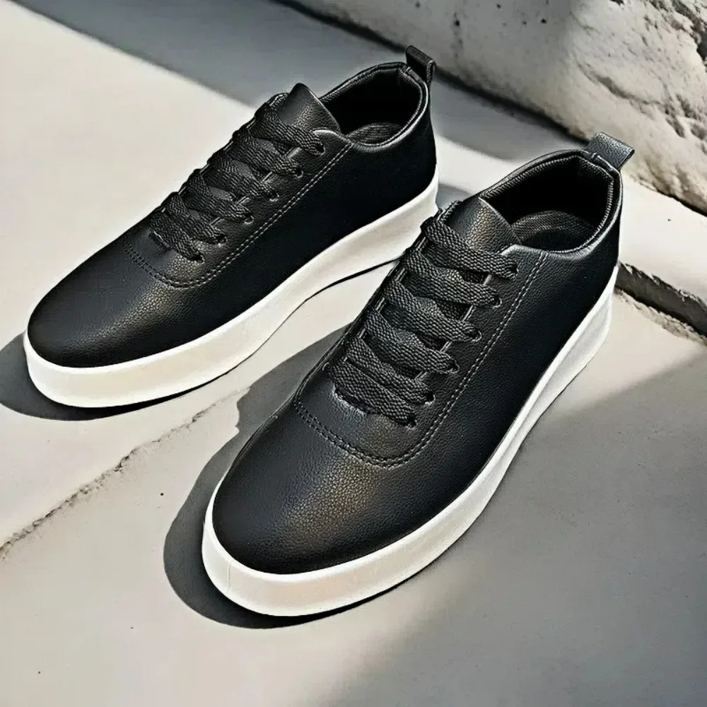 

Men's Fashion Lace-Up Platform Sneakers, Leather Casual Shoes Lightweight Non-Slip Walking Flats for All Seasons & Outdoor