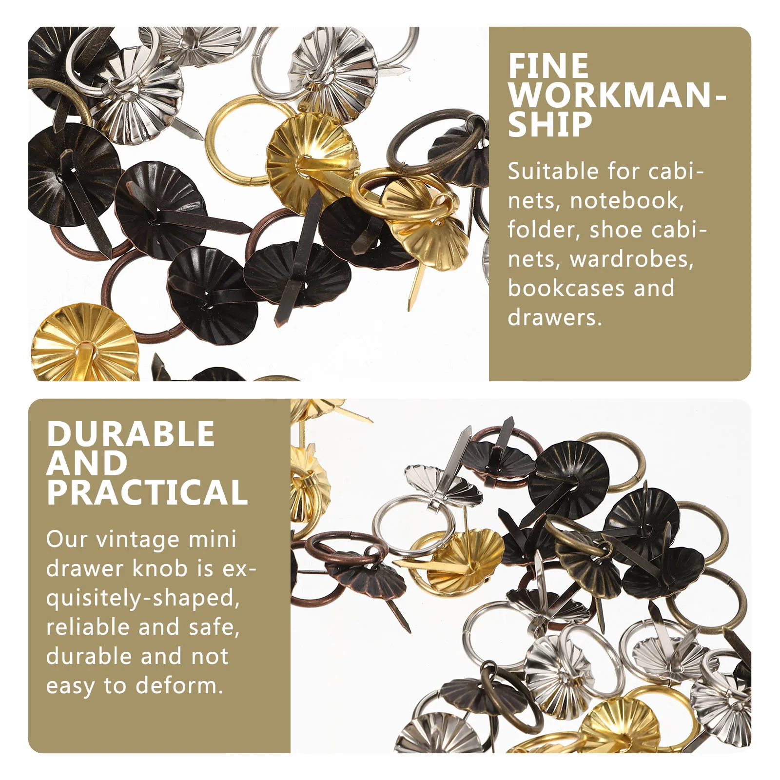 

40Pcs Vintage Mini Drawer Knobs Metal Pulls Handles for Furniture Cabinets Wardrobes Bookcases DIY Crafts Mini Drawer Pulls