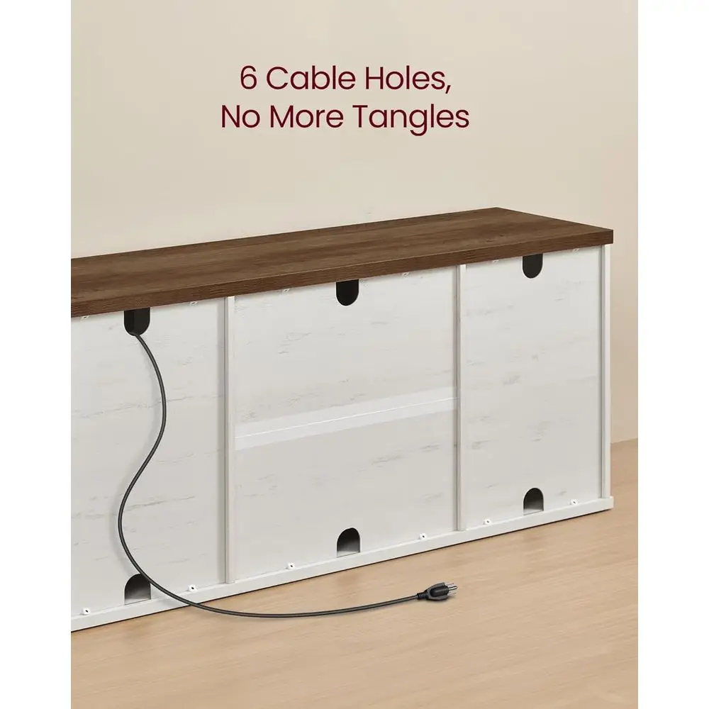 665 TV Rustiek entertainmentcentrum met schuifdeuren en opbergruimte, wit en honingbruine console