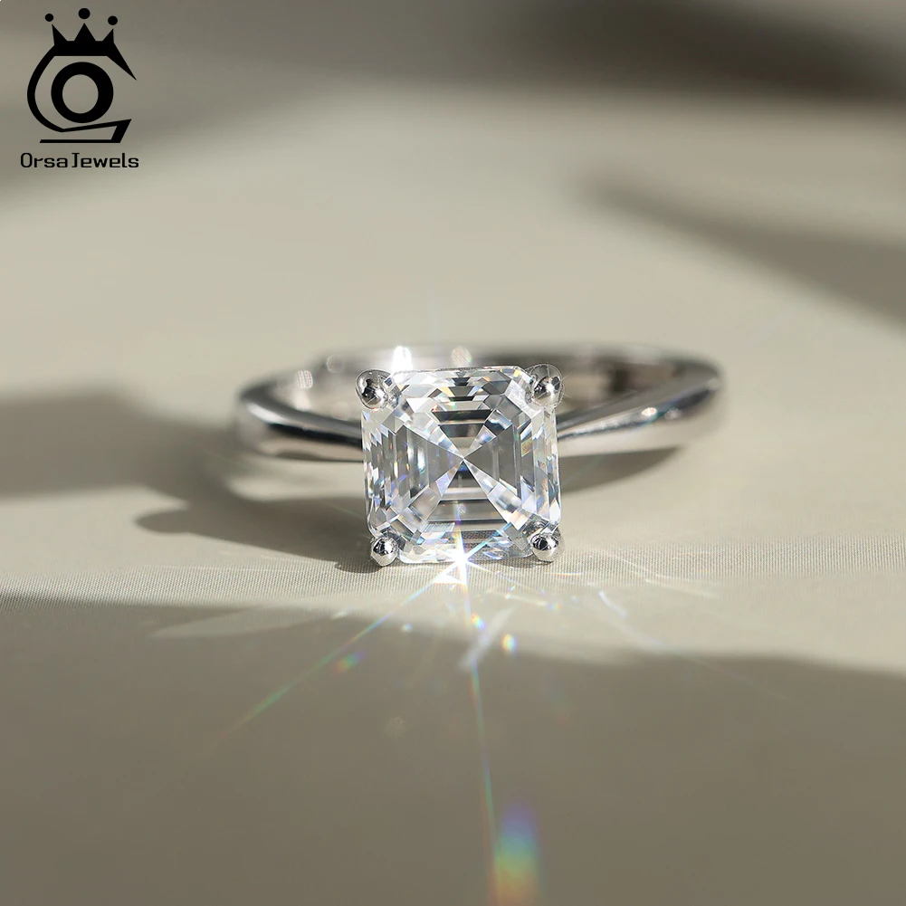 

ORSA JEWELS Изумрудная огранка D Цвет Муассанит Обручальное кольцо 1-4CT S925 Стерлинговое серебро Роскошное бриллиантовое свадебное ювелирное кольцо SMOR04