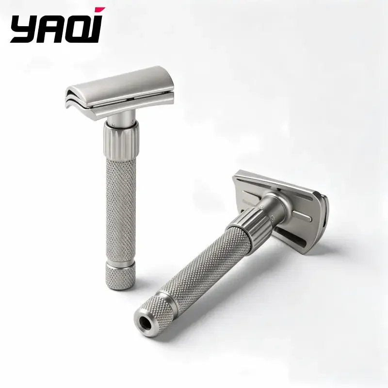 YAQI Safety Razor Knurled Metal Handle Double Edge Manual Beard Shaver Reusable Men Wet Shaving Grooming Tool