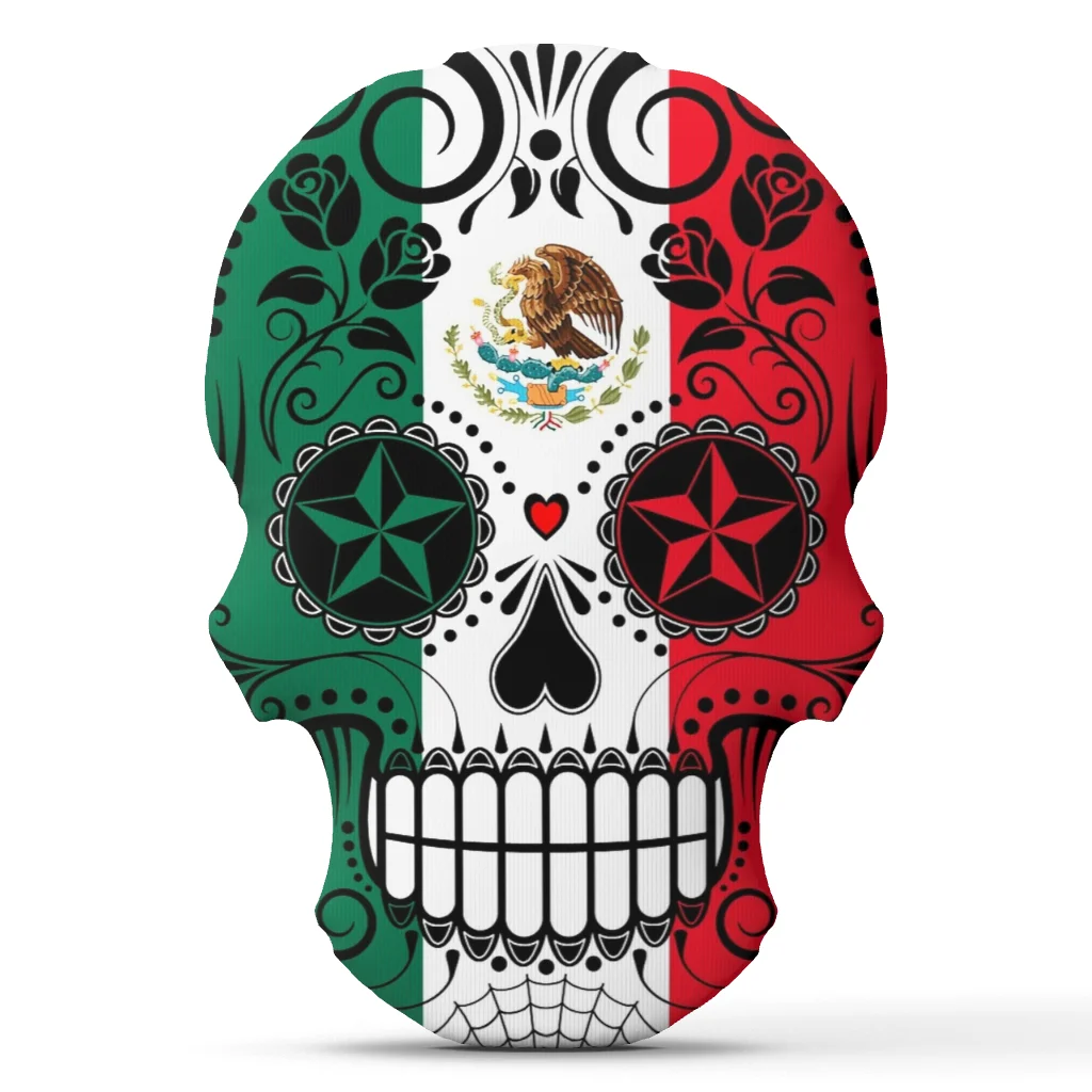 Mexican Sugar Skull Plush Pillow Day of the Dead Cushion with Mexico Flag Shaped Stuffed Throw Pillow Home Decor Gift Sofa