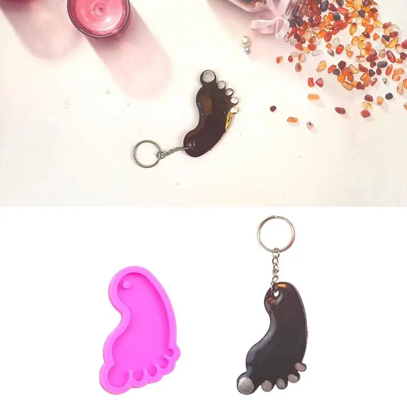 Shiny Glossy Little Foot Ornament Silicone Epoxy Resin Mold DIY Keychain Pendant Jewelry for Valentine Gift Crafts