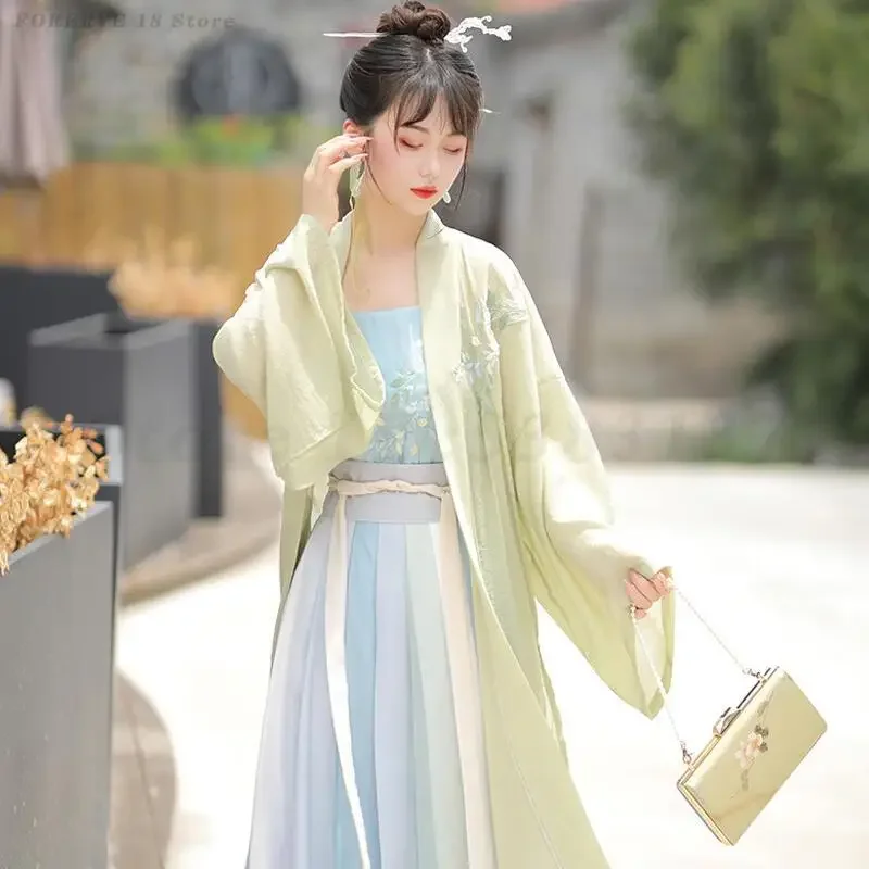 

Карнавальный костюм на Хэллоуин, платье ханьфу, женский кардиган на бретельках с китайской вышивкой, весна-лето, одежда в древнем стиле