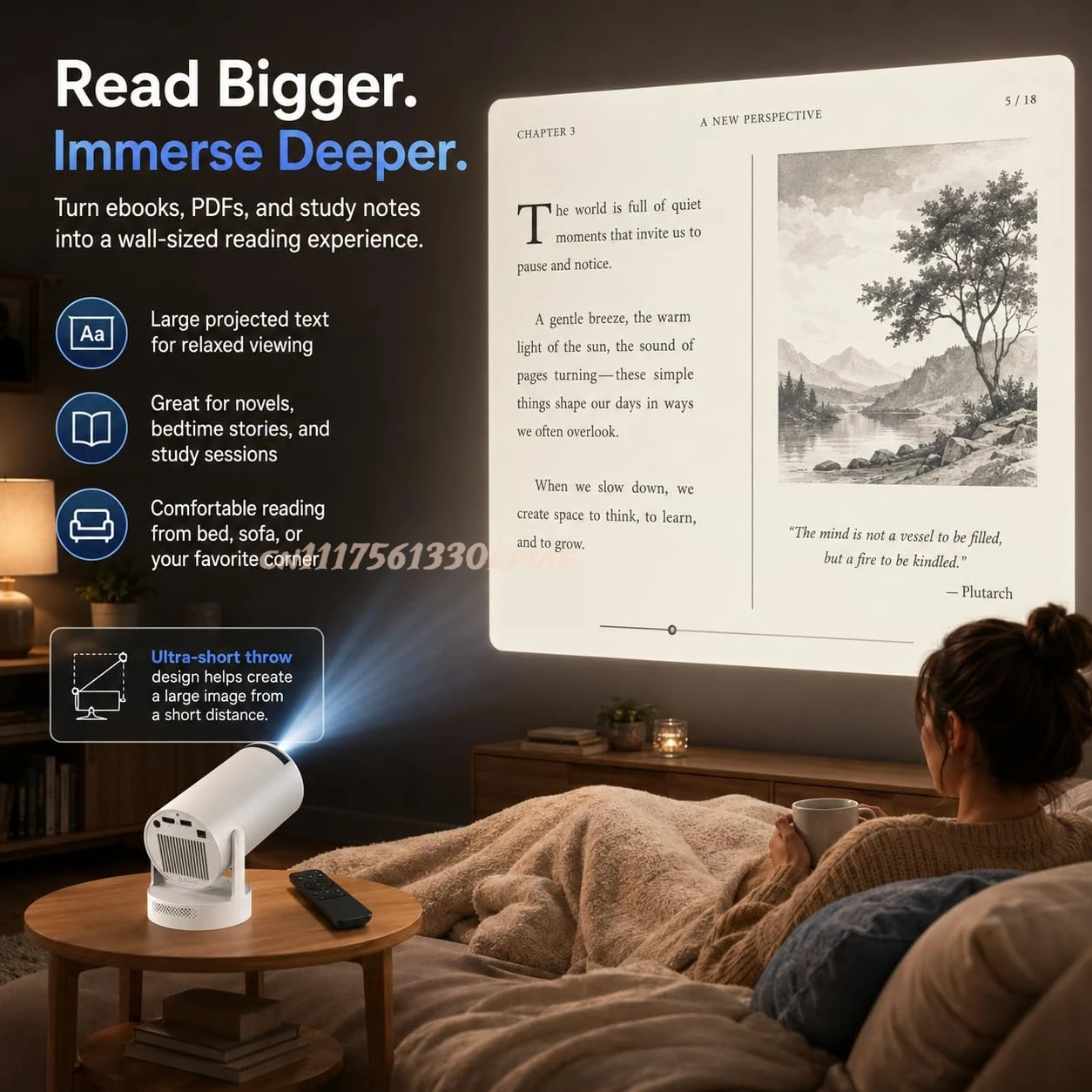 BookCast Projector, Book Cast Smart Projector, Immersive Wall-Sized Reading,Built-in Apps, 4K Support, 180° Rotating