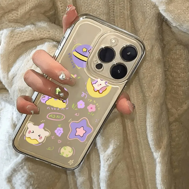 Line Moon Love Case for IPhone 16 15 14 Plus 13 12 11 Pro Max Shockproof Transparent Soft Cover Protection Back Cover Bumper