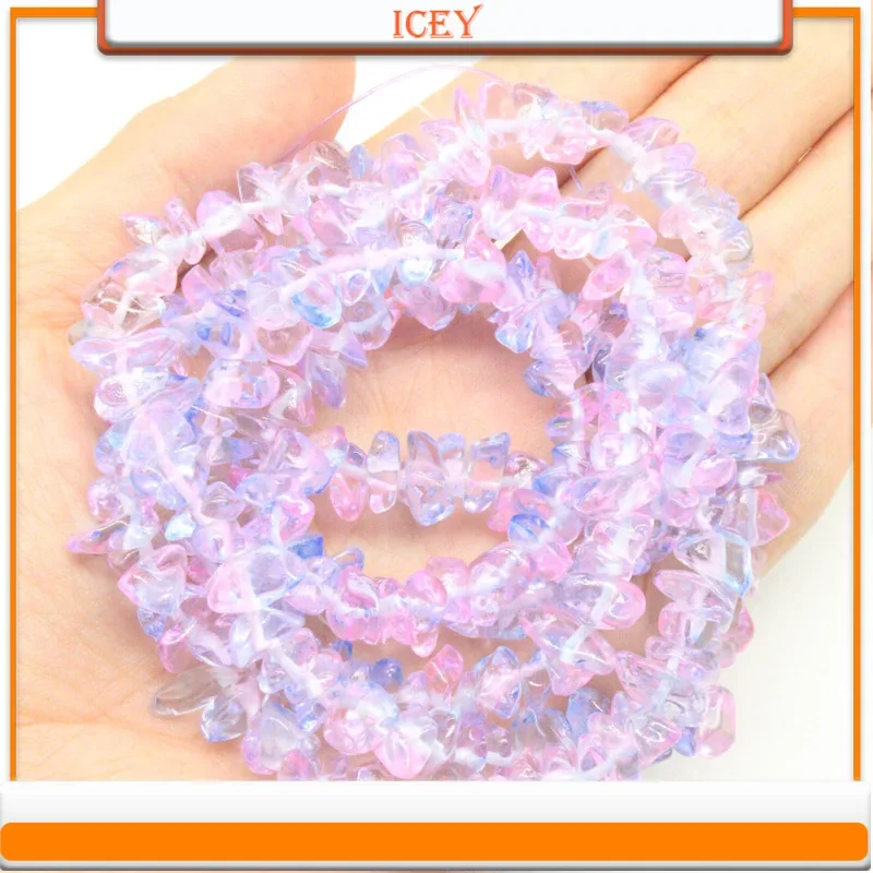 Icey 10g Colored Transparent Glass Beads Blue Purple Irregular Stones Loose Crushed Stones Perforated Beads Size 5-8mm