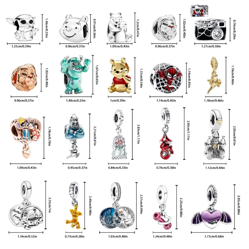 Disney Beaded Anime Character Stitch Winnie The Pooh Cartoon Trendy Loose Beads Accessories Large-hole Beads Pendant Kids Gifts