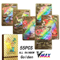 Pokémon VSTAR VMAX GX Card, Gold Foil Card, Charizard, Pikachu, Arco-íris, Prata, Cor do arco-íris, Colorida, Inglês, Novo, 27-55Pcs