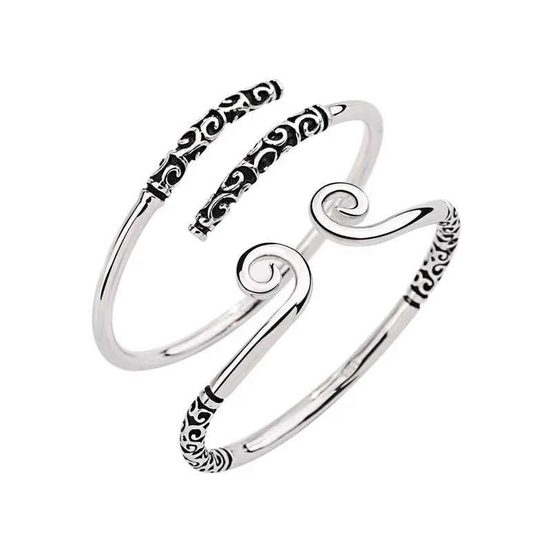 

New S925 Silver Retro Fashion Bangles Men And Women Luxury The Same Style Couple Bracelet Ring Vintage Silver Chain Gift