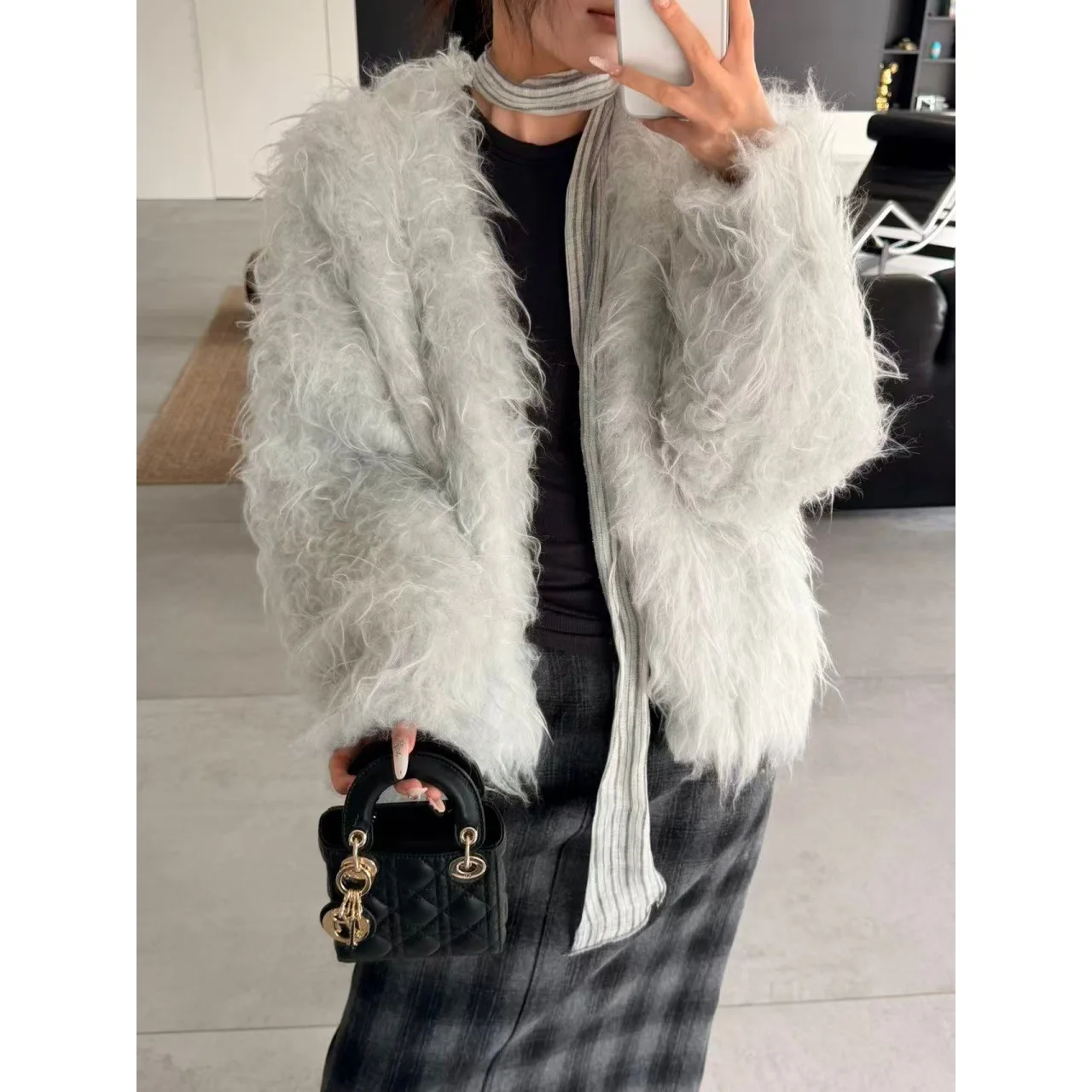 Women's Furry Knit Sweater Coat with Button - Warm Autumn Cardigan