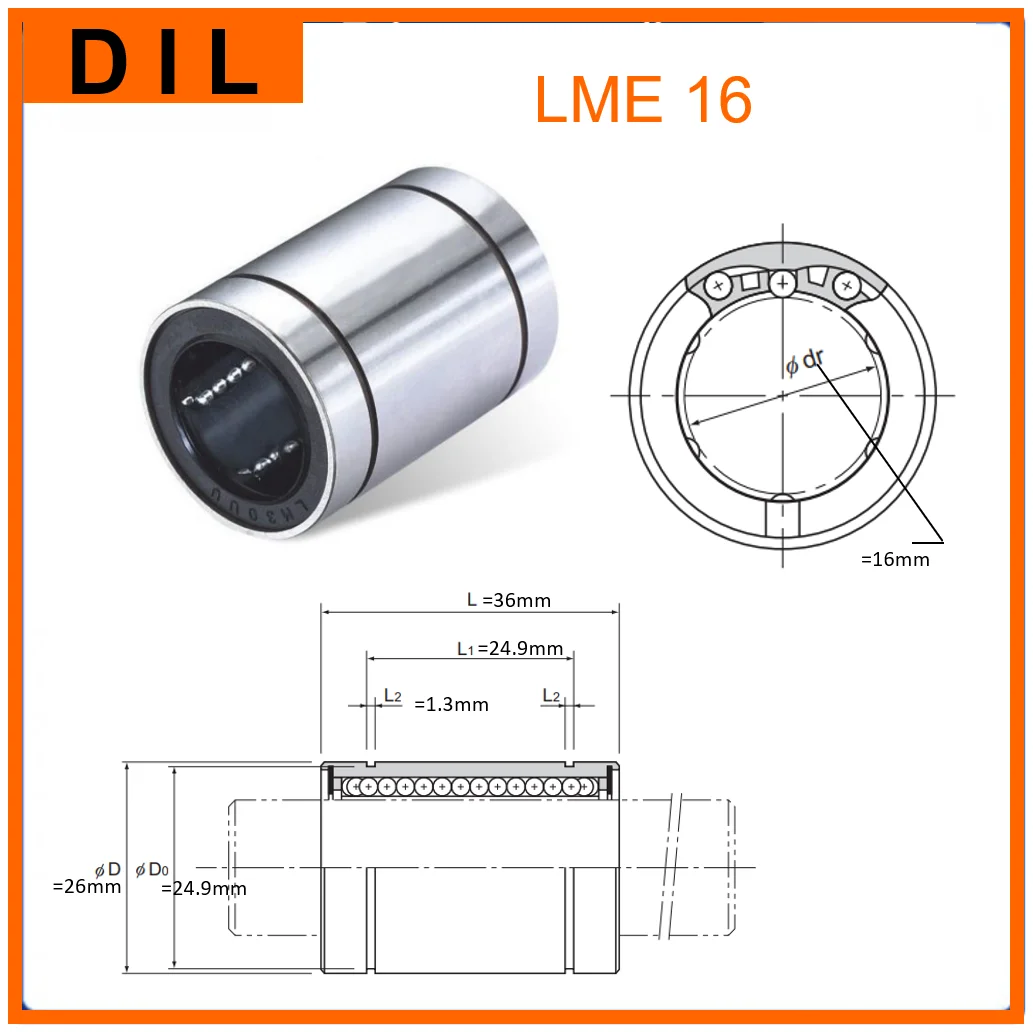 Original New DIL linear bushing LME16 LME16UU LME16AJ LME16-AJ LME16AJUU LME16OP LME16-OP LME16OPUU to replace THK IKO bearing