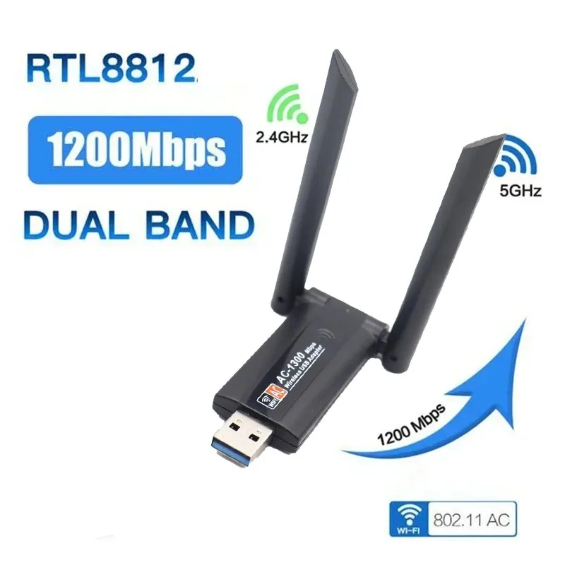 

1200 Мбит/с USB RTL8812 Беспроводной AC1200 Wlan USB3.0 Wi-Fi сетевой адаптер Dongle двухдиапазонный 802.11ac с антенной для настольного ноутбука