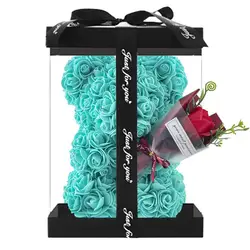 Artificial Flower Eternal Rose Flower Bear With Clear Box For Mother's Day Birthday Valentine's Day Anniversary Gifts & Decor