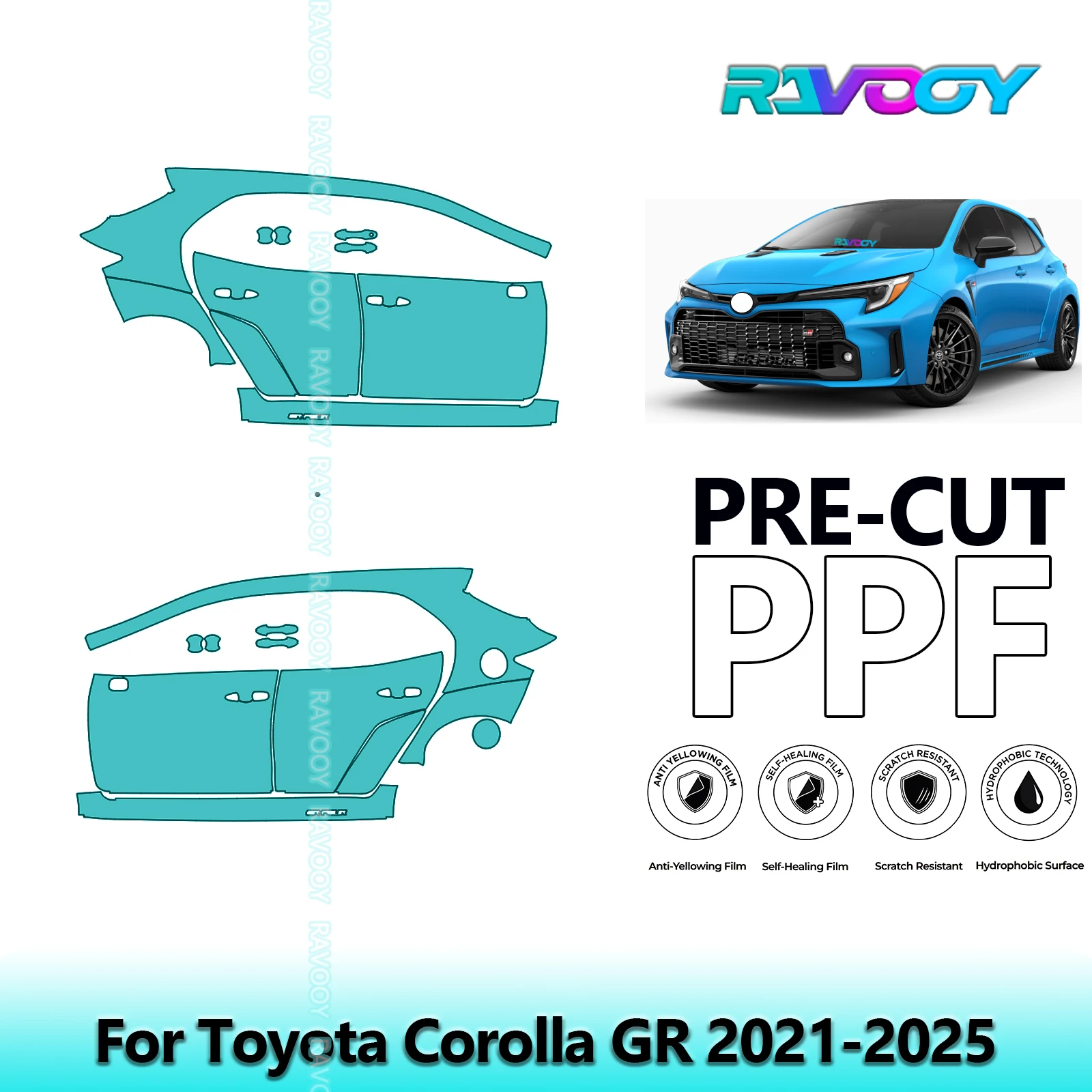 

For Toyota Corolla GR 2021-2025 8.5mil Clear Matte Pre-Cut PPF Door & A/B Pillar Kit TPU Paint Protection Film Set