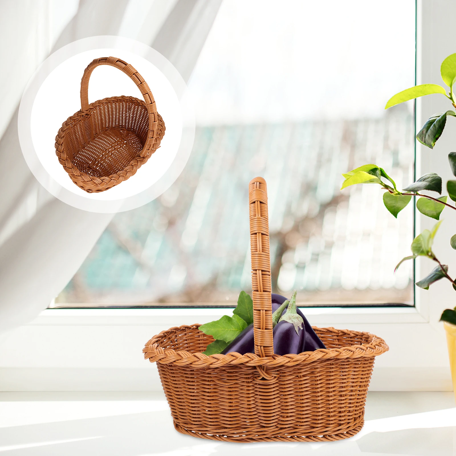 

Sturdy Handwoven Storage Basket Multi-Functional Picnic Camping Container Household Kitchen Flower Party Gift Bag Woven Fruit