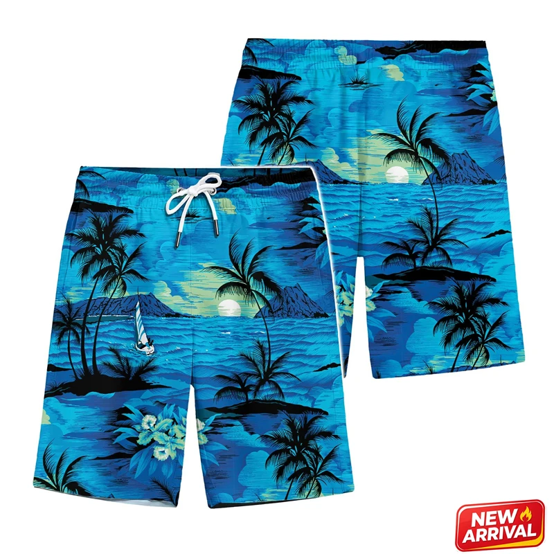 

Fashion Colorful Tropical Tree Pattern Swim Trunks For Men 3d Printing Plants Graphic Shorts Hawaiian Vacation Surf Board Shorts