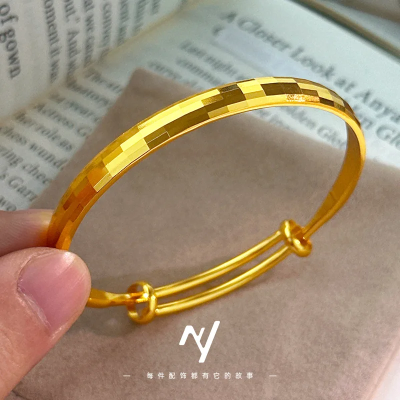 luxury real gold jewelry 24k certifidCNC mosaic push-pull bracelet for women high-end adjustable au999 pure gold bracelet